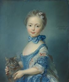A Girl with a Kitten, 1745. Artist: Perronneau, Jean-Baptiste (1715-1783)