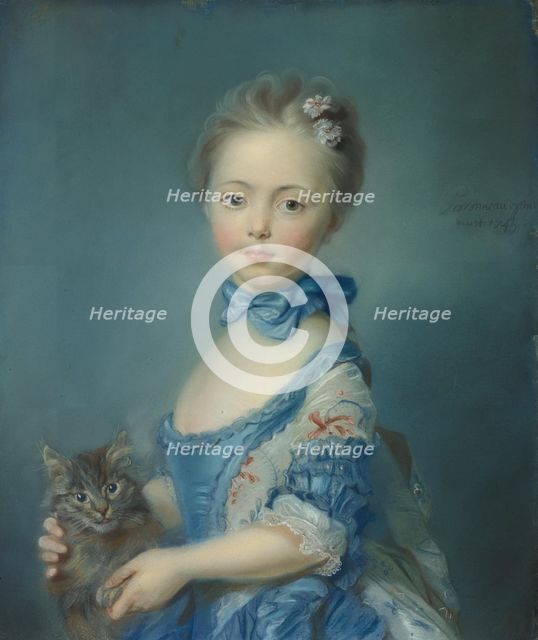 A Girl with a Kitten, 1745. Artist: Perronneau, Jean-Baptiste (1715-1783)