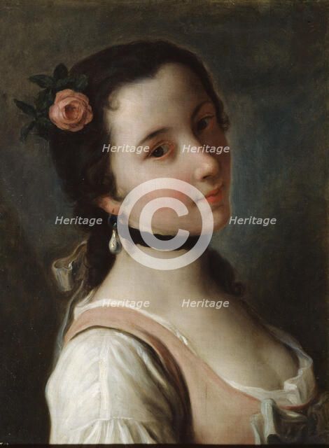 'A Girl with a Rose', mid 18th century. Artist: Pietro Rotari