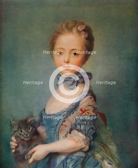 'A Girl With Kitten', c1743. Artist: Jean-Baptiste Perronneau.