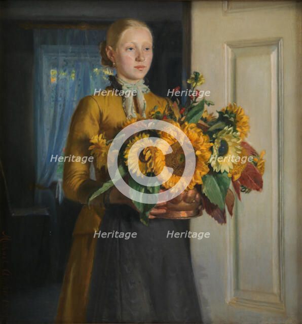 A Girl with Sunflowers;The Girl with the Sunflowers, 1889. Creator: Michael Peter Ancher.