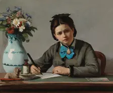 A Girl Writing, 1872. Creator: Adolf von Becker