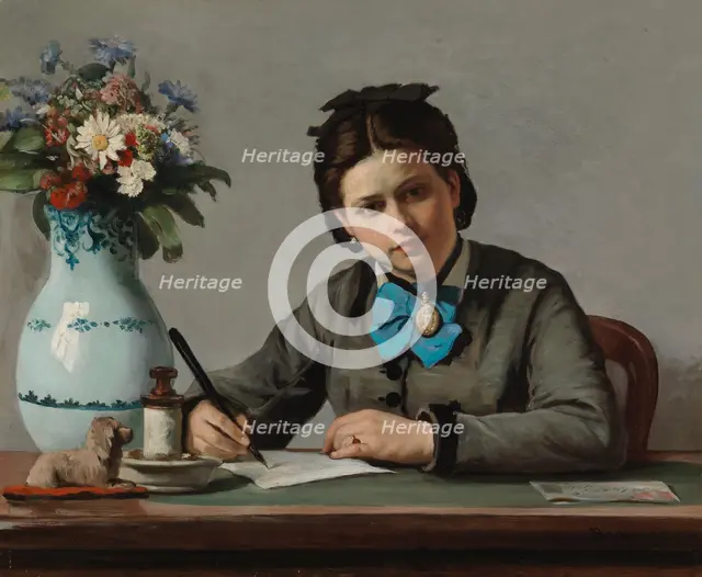 A Girl Writing, 1872. Creator: Adolf von Becker.