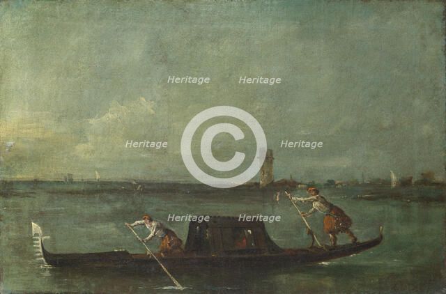 A Gondola on the Lagoon near Mestre, after 1780. Artist: Guardi, Francesco (1712-1793)