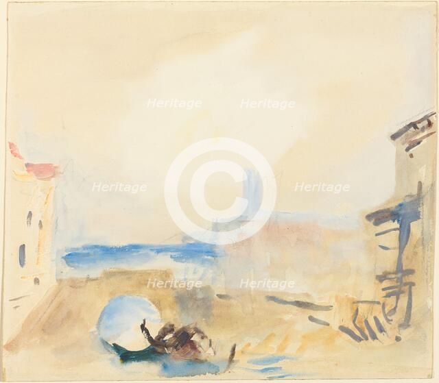 A Gondola Passing Under a Bridge in Venice. Creator: Hercules Brabazon Brabazon.