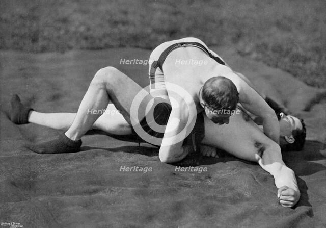 A good fall, wrestling display, Aldershot, Hampshire, 1896. Artist: Gregory & Co