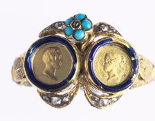 A gold ring, with portraits of Queen Victoria and Prince Albert, 1840. Creator: Rundell, Bridge and Rundell