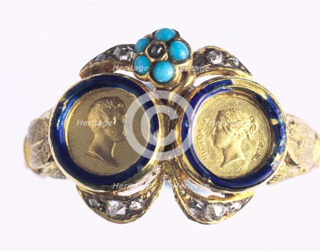 A gold ring, with portraits of Queen Victoria and Prince Albert, 1840. Creator: Rundell, Bridge and Rundell.