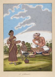 A Goldsmith, from Indian Trades and Castes, ca. 1840. Creator: Anon