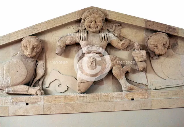 A gorgon and panthers from the pediment of the temple of Artemis on Corfu. Artist: Unknown