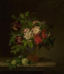 A glass with spring flowers, 1840. Creator: Hanne Hellesen