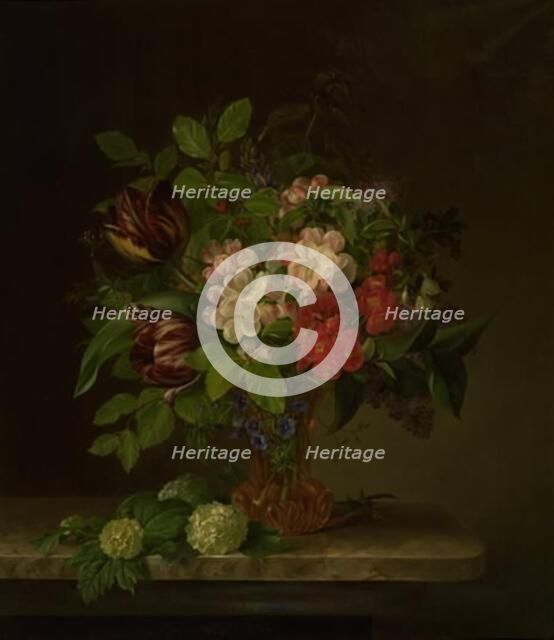 A glass with spring flowers, 1840. Creator: Hanne Hellesen.