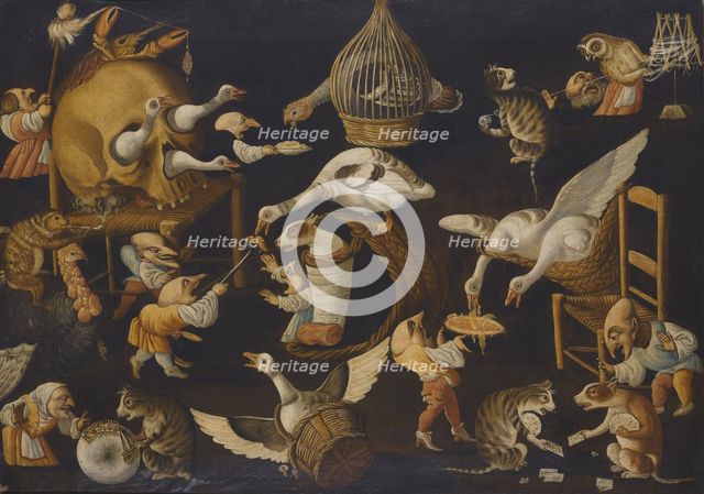 A Grotesque Scene With Animals Playing And a Dog Wrapped In Swaddling Clothes, Second Half of the 17