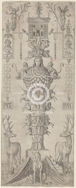 A Grotesque with Diana of Ephesus and Diverse Animals, 1555. Creator: Master AP.