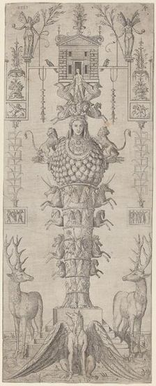 A Grotesque with Diana of Ephesus and Diverse Animals, 1555. Creator: Master AP