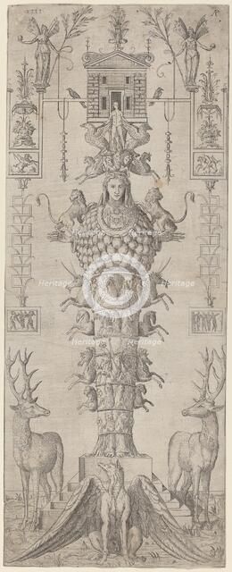 A Grotesque with Diana of Ephesus and Diverse Animals, 1555. Creator: Master AP.