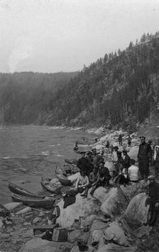 A Group of Topographers After Unloading Boats for Detouring the Mrassu River Rapid, 1913. Creator: GI Ivanov