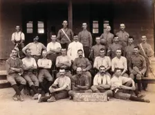 A group of volunteers involved with the Karachi Plague Committee, India, 1897. Creator: Unknown