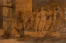 A group of women weavers leave their work to dance and make music (or Maidens before a Loom), 1777. Creator: James Jefferys