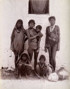A group of women and children wearing decorated rings in their noses: Bombay at the..., 1896/1897. Creator: Unknown