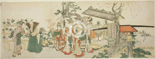 A Group of Young Women Entering the Garden of a Horticulturist, Japan, n.d. Creator: Hokusai.