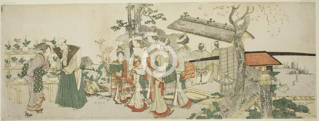 A Group of Young Women Entering the Garden of a Horticulturist, Japan, n.d. Creator: Hokusai.
