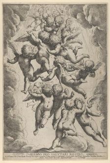 A group of angels embracing in flight, framed by clouds, ca. 1607., ca. 1607. Creator: Guido Reni