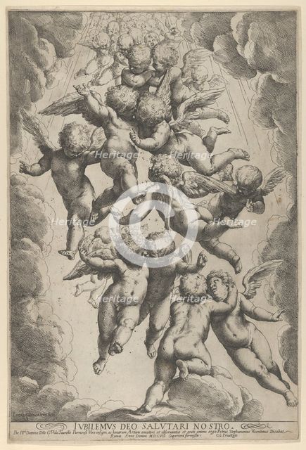 A group of angels embracing in flight, framed by clouds, ca. 1607., ca. 1607. Creator: Guido Reni.