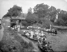 A group of boats by the lock, Boulters Lock, Maidenhead, Windsor and Maidenhead, 1860-1922. Creator: Henry Taunt