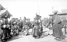 A group of Buddhist monks in the datsan, 1880. Creator: Nikolai Nikolaevich Petrov
