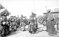A group of Buddhist monks in the datsan, 1880. Creator: Nikolai Nikolaevich Petrov
