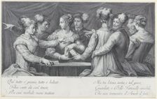A group of elegantly dressed people playing cards, 1740-68. Creators: Bartolomeo Crivellari, Sebastiano Gamma