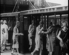 A Group of Female Civilians Board a Carriage of the Never Stop Railway 1924. Creator: British Pathe Ltd