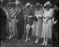 A Group of Female Civilians Dressed Glamorously at a Horse Racing Event, 1920. Creator: British Pathe Ltd