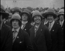 A Group of Female Civilians Wearing Ties, Coats and Hats at a Political Rally, 1920. Creator: British Pathe Ltd