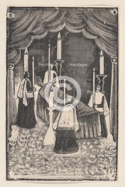 A group of holy men holding candles around a bier with a prelate, ca. 1880-1910., ca. 1880-1910. Creator: José Guadalupe Posada.