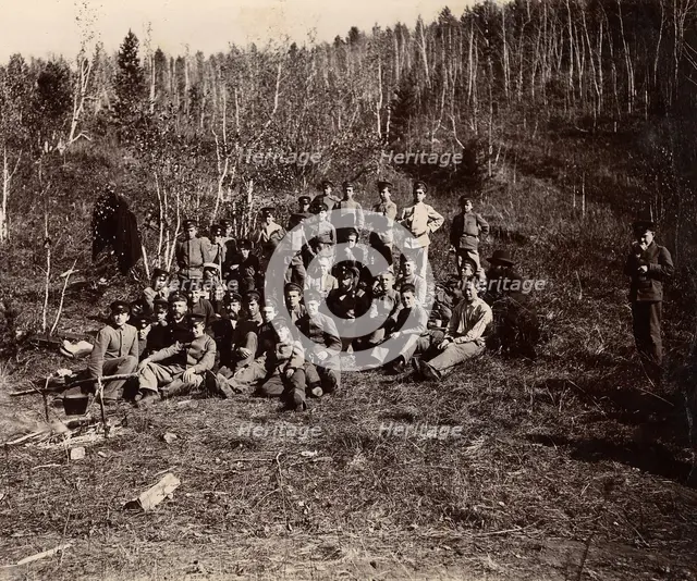 A group of Irkutsk high school students on an excursion in the forest, 1900. Creators: I. A. Podgorbunskii, V. I. Podgorbunskii.