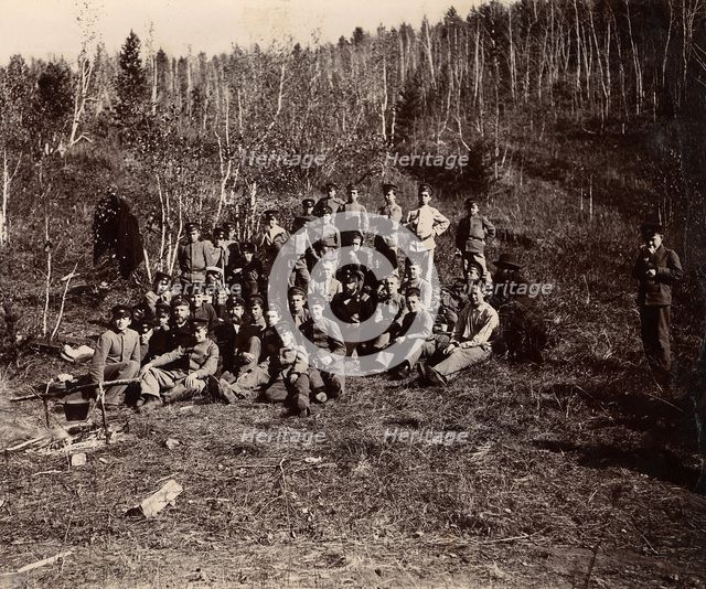A group of Irkutsk high school students on an excursion in the forest, 1900. Creators: I. A. Podgorbunskii, V. I. Podgorbunskii.