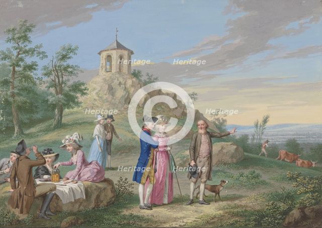 A group of ladies and gentlemen enjoying the countryside, late 18th century.  Creator: Friedrich Tischbein.