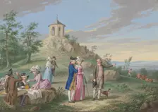 A group of ladies and gentlemen enjoying the countryside, late 18th century. Creator: Friedrich Tischbein