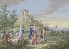 A group of ladies and gentlemen enjoying the countryside, late 18th century. Creator: Friedrich Tischbein