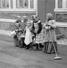 A group of little girls dressed like Easter witches, Landskrona, Sweden, 1963