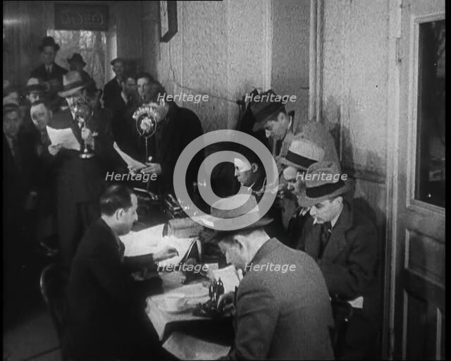 A Group of Male American Civilians in a Press Room, 1930s. Creator: British Pathe Ltd.