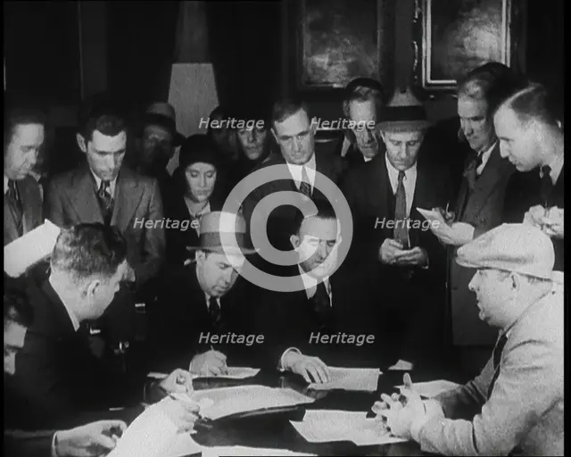 A Group of Male American Civilians in a Press Room, 1930s. Creator: British Pathe Ltd.