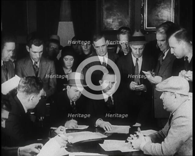 A Group of Male American Civilians in a Press Room, 1930s. Creator: British Pathe Ltd.