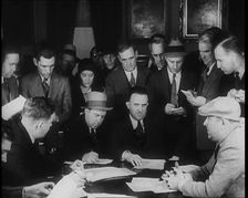 A Group of Male American Civilians in a Press Room, 1930s. Creator: British Pathe Ltd