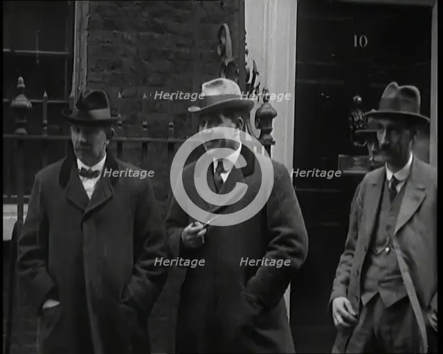A Group of Male Union Leaders Standing in Front of 10 Downing Street, 1926. Creator: British Pathe Ltd.