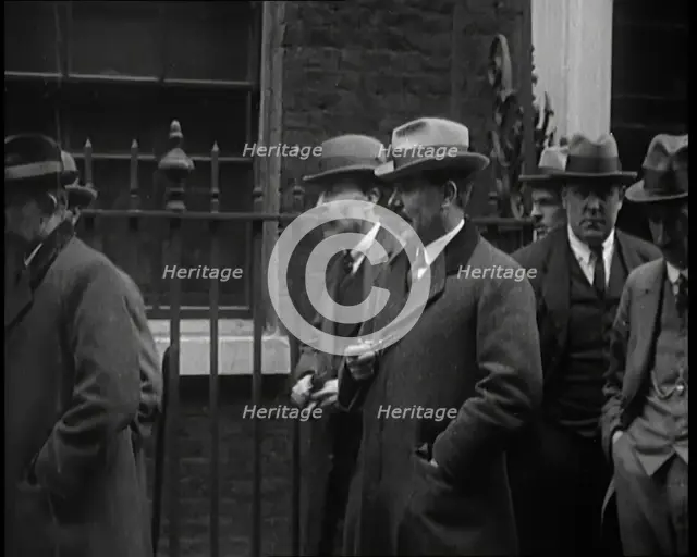 A Group of Male Union Leaders Standing in Front of 10 Downing Street, 1926. Creator: British Pathe Ltd.