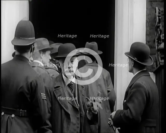 A Group of Male Union Leaders Standing in Front of 10 Downing Street, 1926. Creator: British Pathe Ltd.