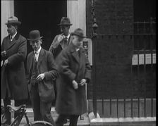 A Group of Male Union Leaders Standing in Front of 10 Downing Street, 1926. Creator: British Pathe Ltd